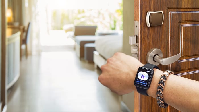 Saflok QuantumIV. Award winning smart door lock for hotels and Airbnb flats. Distributed in Cyprus and Greece by Mr. LockSmith. Smart watch enabled.